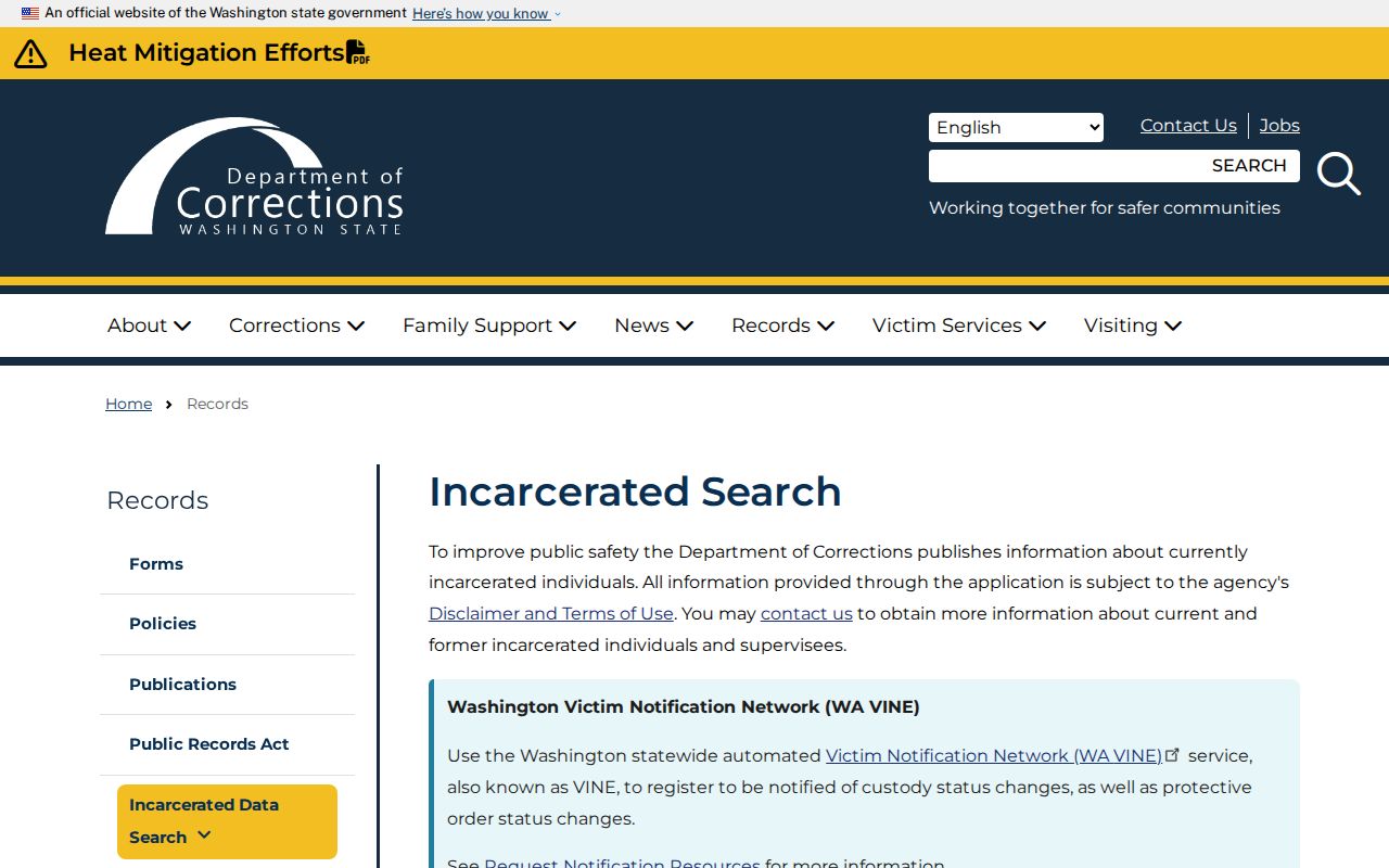 Wahkiakum County WADOC current custody record search form