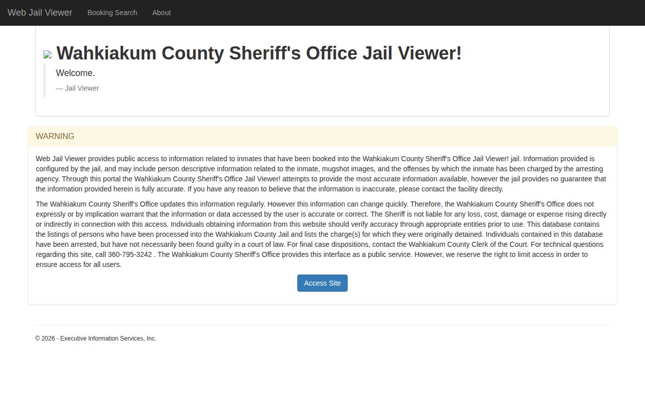 Wahkiakum County Jail Viewer booking-record warning and photo policy