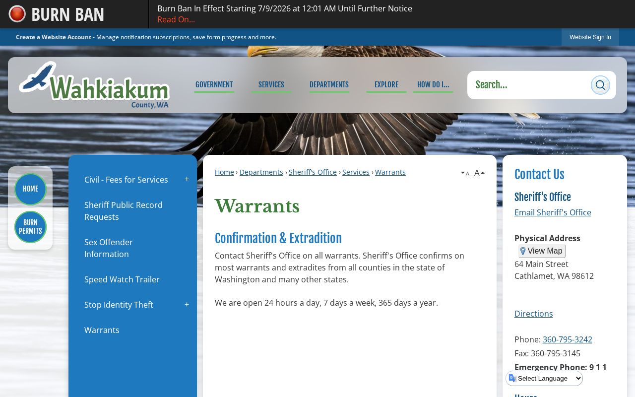 Wahkiakum County warrant confirmation page