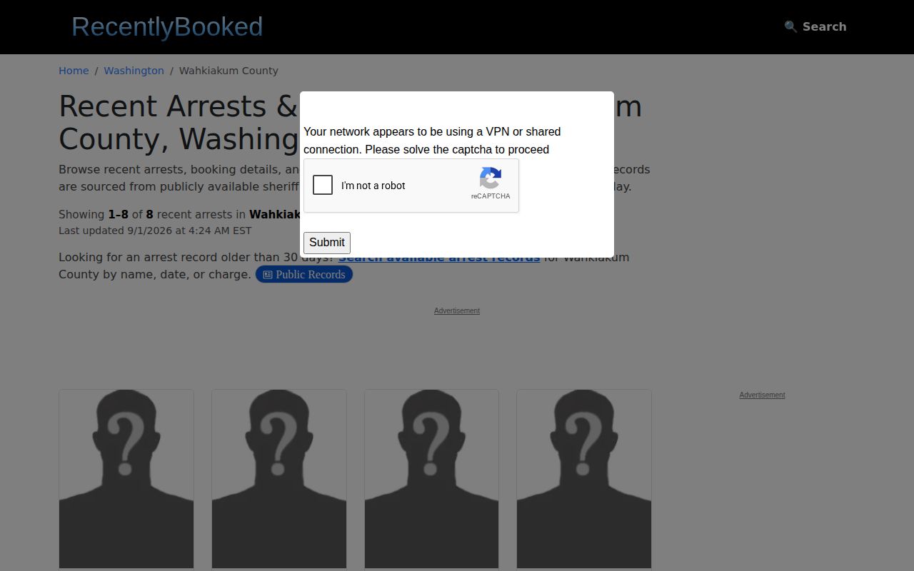 Unofficial RecentlyBooked Wahkiakum County local section